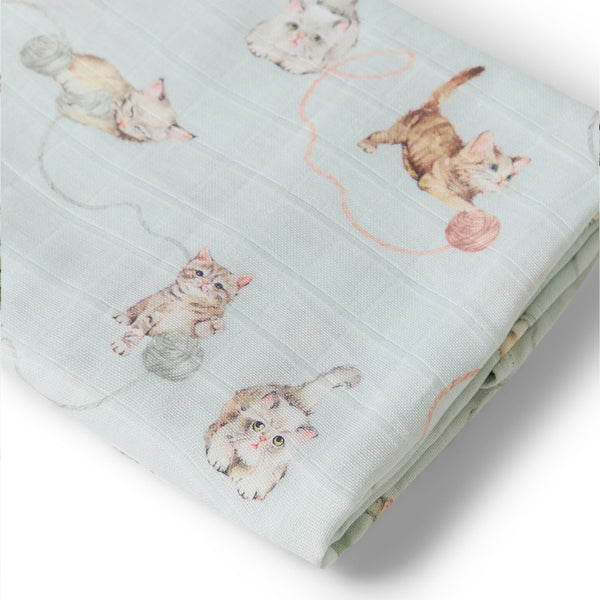 SNUGGLE HUNNY Organic Muslin Swaddle -  Kittens