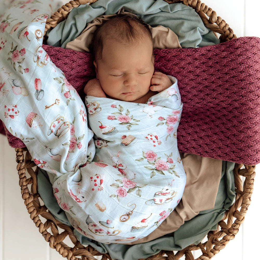 SNUGGLE HUNNY Organic Muslin Swaddle -  White Rabbit lifestyle