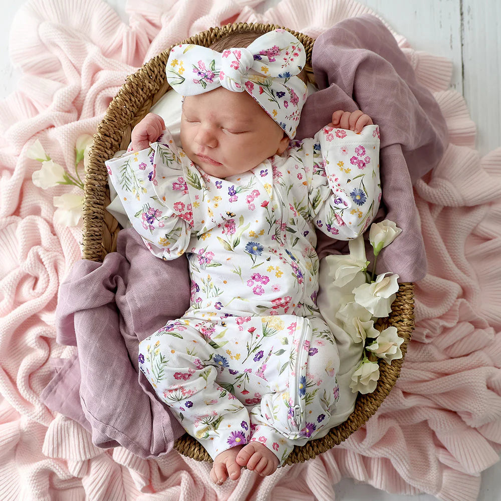 SNUGGLE HUNNY Organic Snugglesuit Convertible Romper with Frill | Gracie