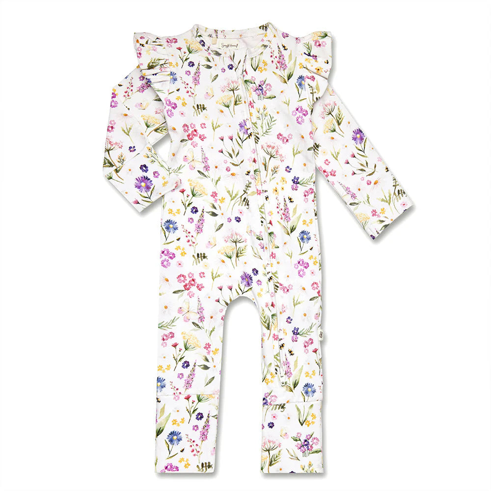 SNUGGLE HUNNY Organic Snugglesuit Convertible Romper with Frill | Gracie