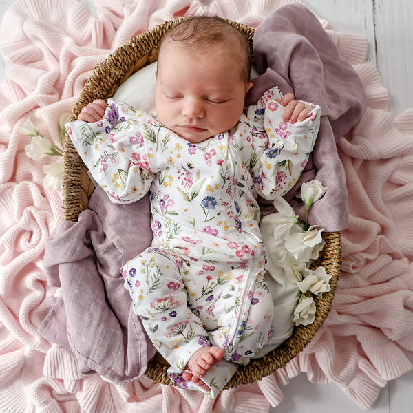 SNUGGLE HUNNY Organic Snugglesuit Convertible Romper with Frill | Gracie