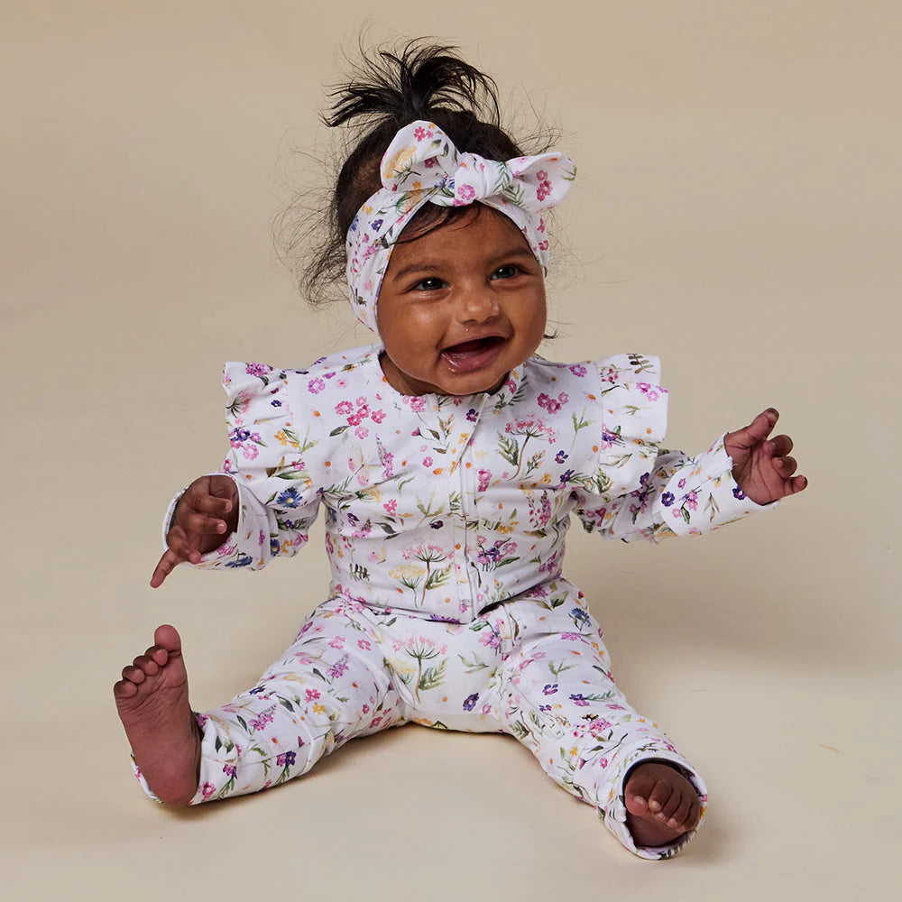 SNUGGLE HUNNY Organic Snugglesuit Convertible Romper with Frill | Gracie