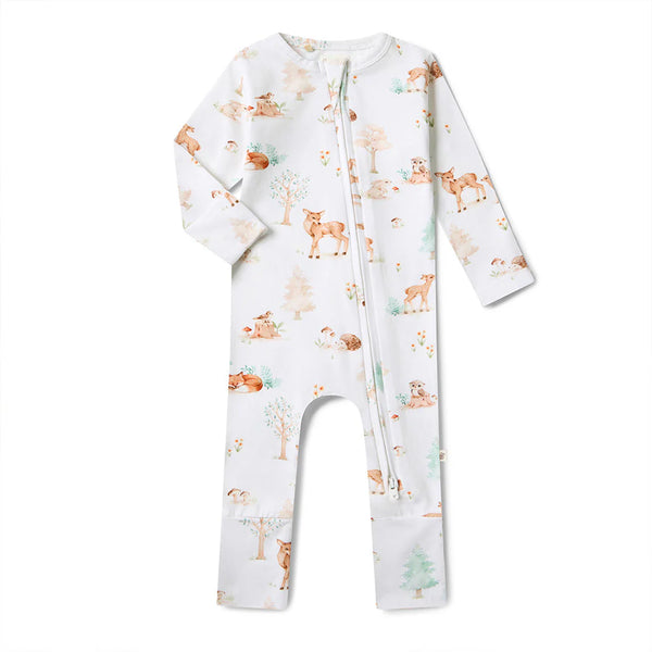 SNUGGLE HUNNY Organic Snugglesuit Convertible Romper - Woodland Tales flatlay