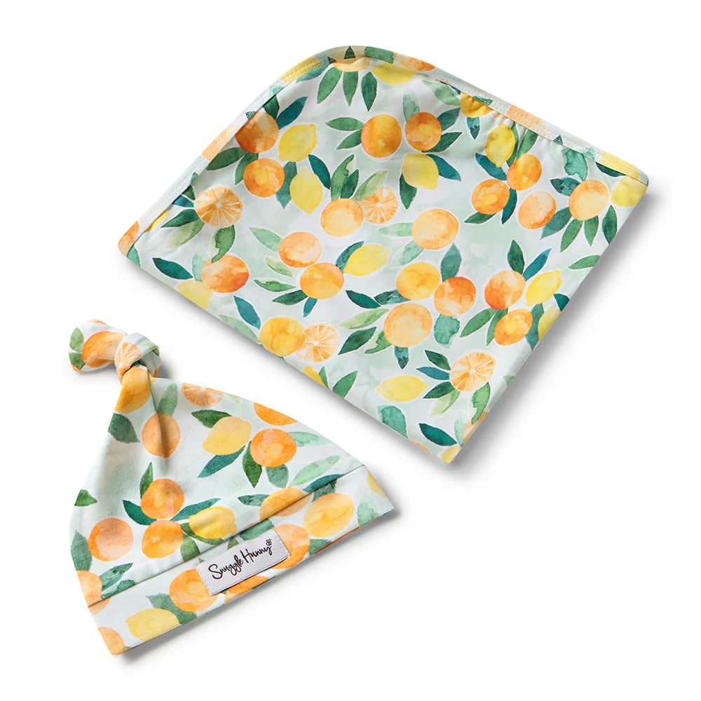 SNUGGLE HUNNY Organic Jersey Wrap & Beanie set - Citrus Squeeze