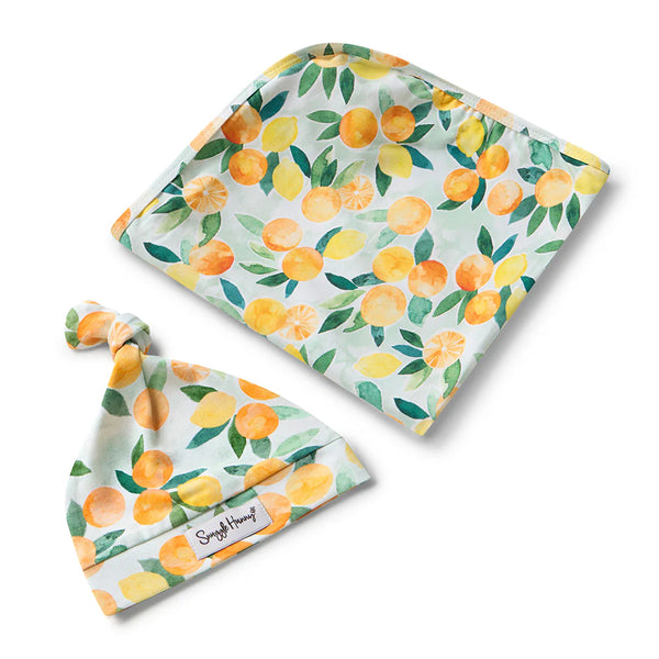 SNUGGLE HUNNY Organic Jersey Wrap & Beanie set - Citrus Squeeze
