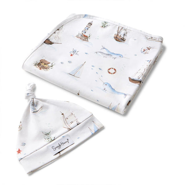 SNUGGLE HUNNY Organic Jersey Wrap & Beanie set - Set Sail