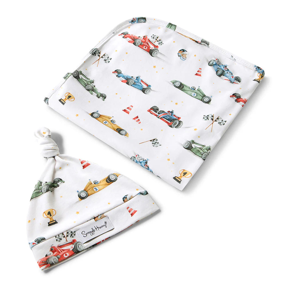 SNUGGLE HUNNY Organic Jersey Wrap & Beanie set - Little Racers