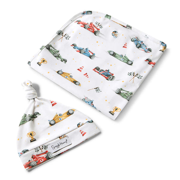 SNUGGLE HUNNY Organic Jersey Wrap & Beanie set - Little Racers
