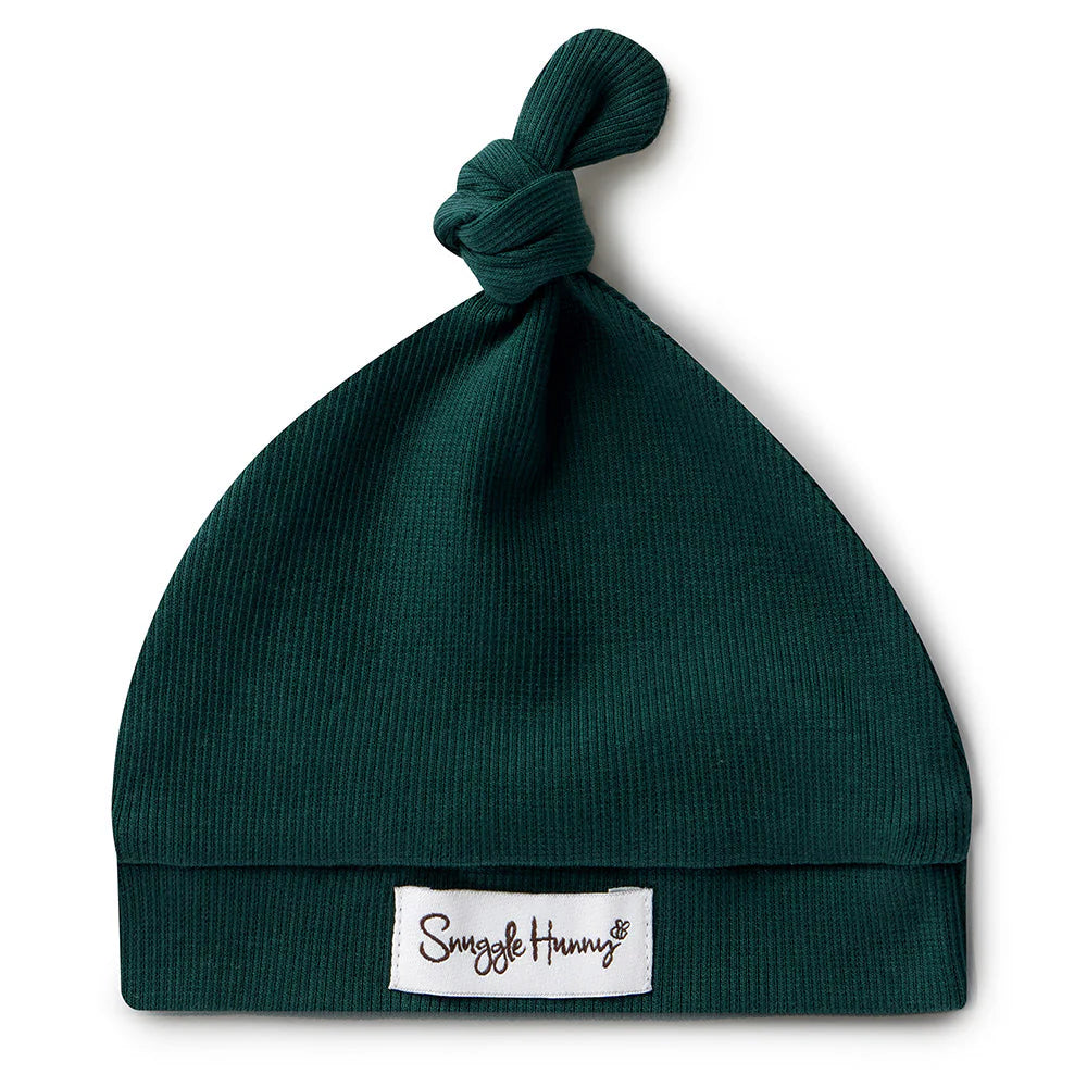 ROOM TO BLOOM Ribbed Knotted Beanie - Emerald