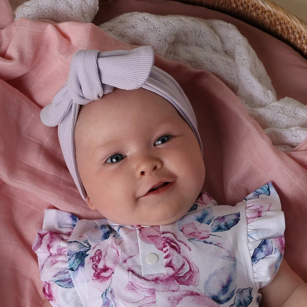 SNUGGLE HUNNY Ribbed Organic Topknot Headband | Lavender