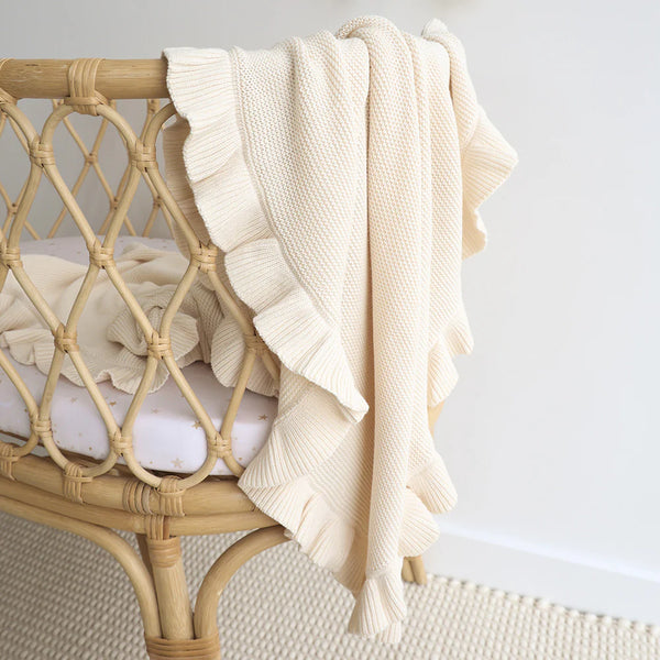 SNUGGLE HUNNY Ruffle Knit Organic Baby Blanket - Cream