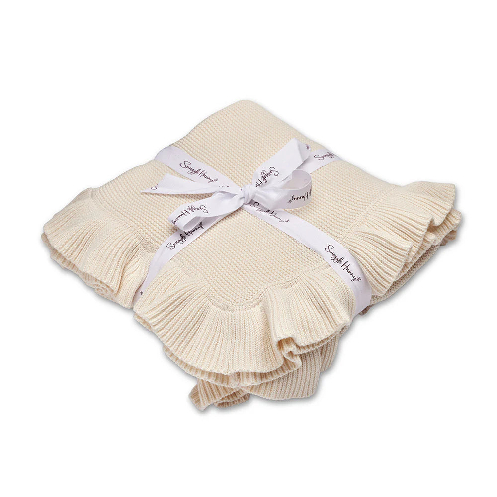 SNUGGLE HUNNY Ruffle Knit Organic Baby Blanket - Cream