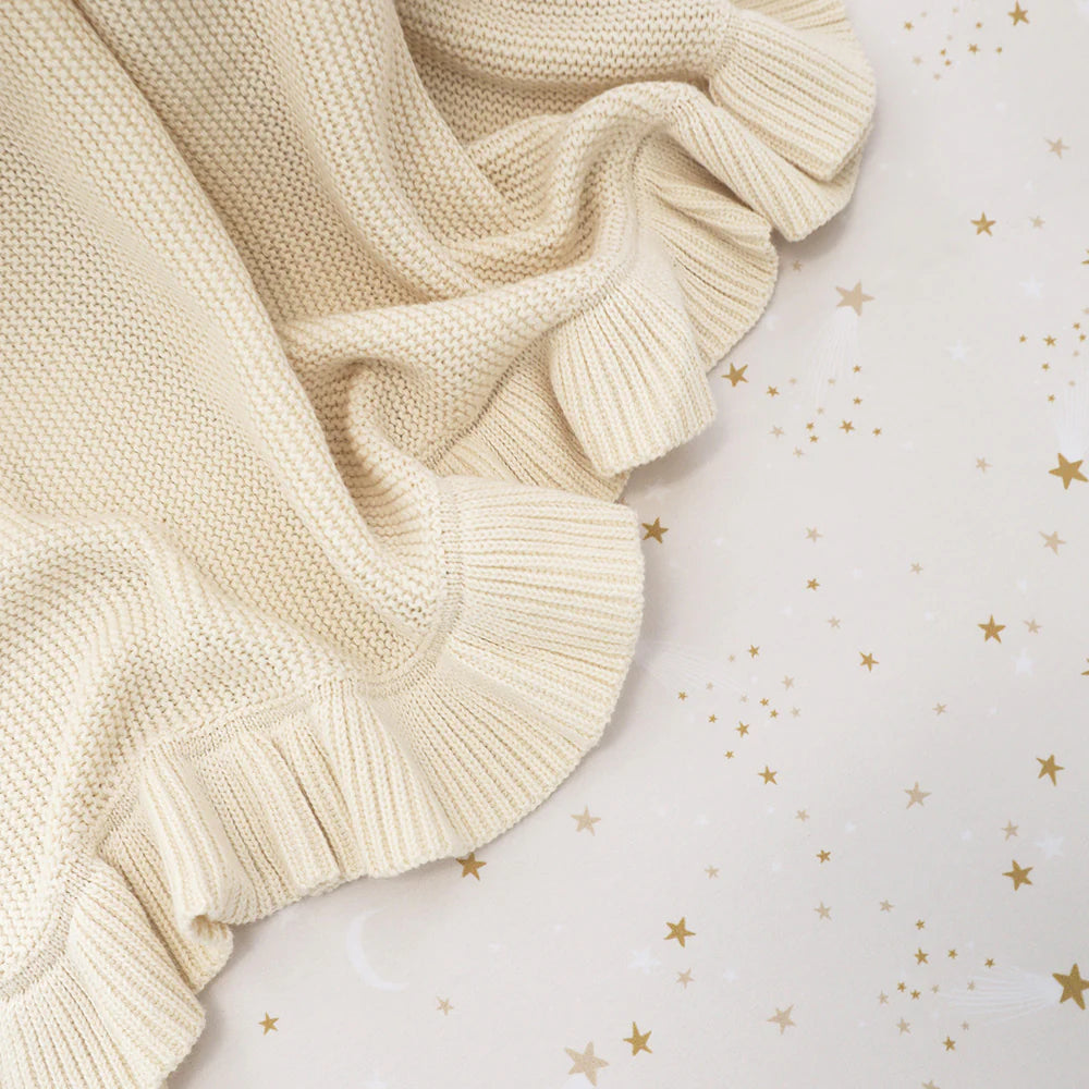 SNUGGLE HUNNY Ruffle Knit Organic Baby Blanket - Cream