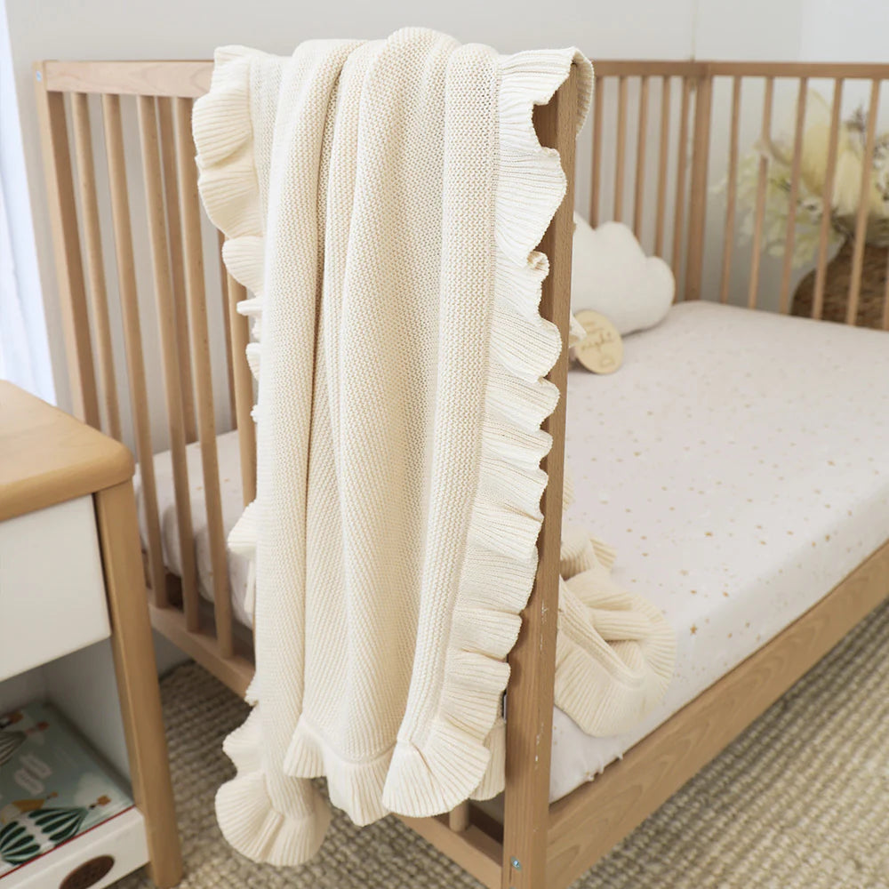 SNUGGLE HUNNY Ruffle Knit Organic Baby Blanket - Cream