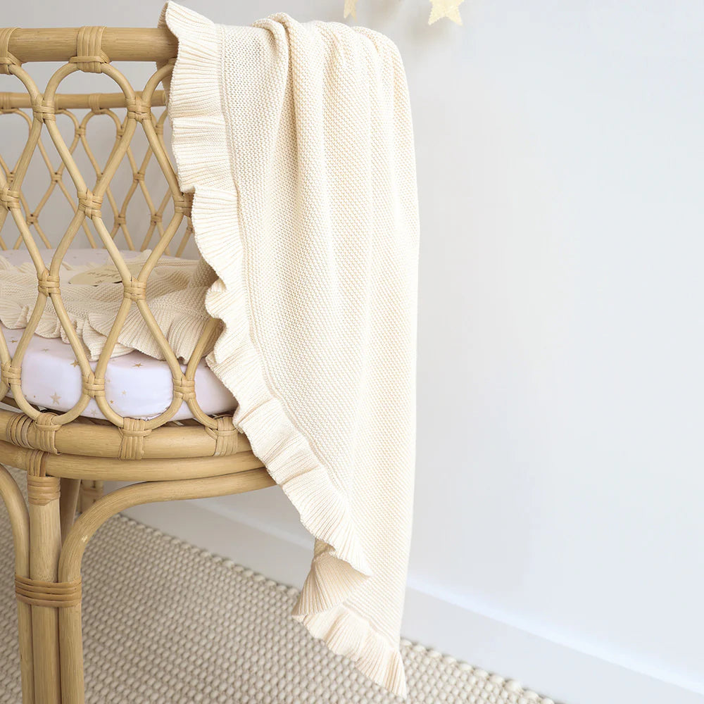 SNUGGLE HUNNY Ruffle Knit Organic Baby Blanket - Cream