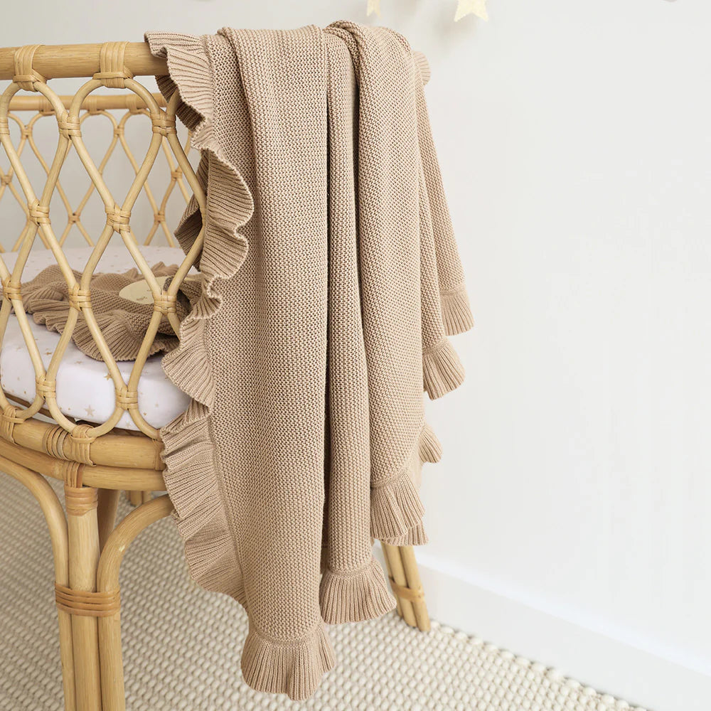 SNUGGLE HUNNY Ruffle Knit Organic Baby Blanket - Hazelnut
