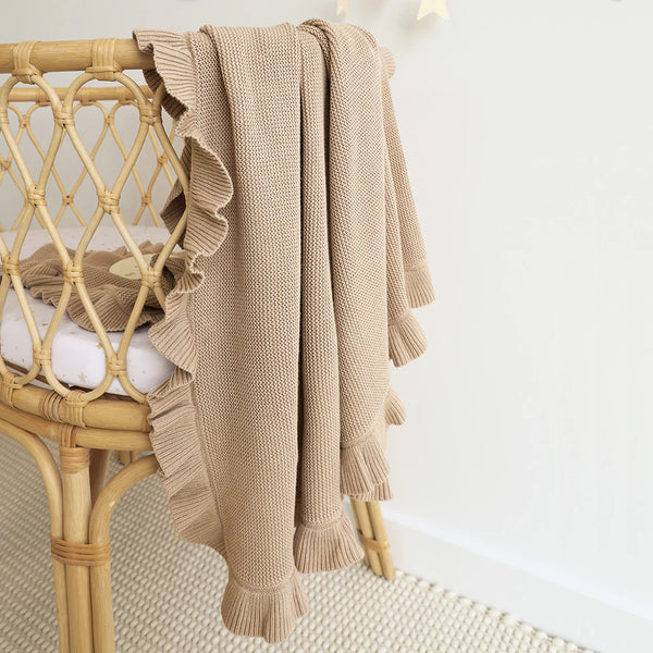 SNUGGLE HUNNY Ruffle Knit Organic Baby Blanket - Hazelnut