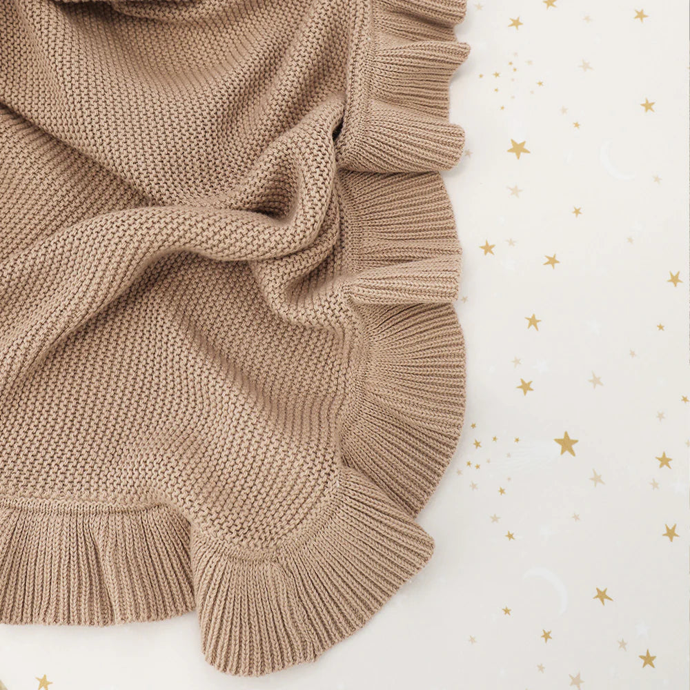 SNUGGLE HUNNY Ruffle Knit Organic Baby Blanket - Hazelnut