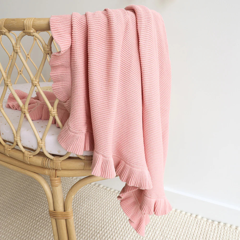 SNUGGLE HUNNY Ruffle Knit Organic Baby Blanket - Rosa