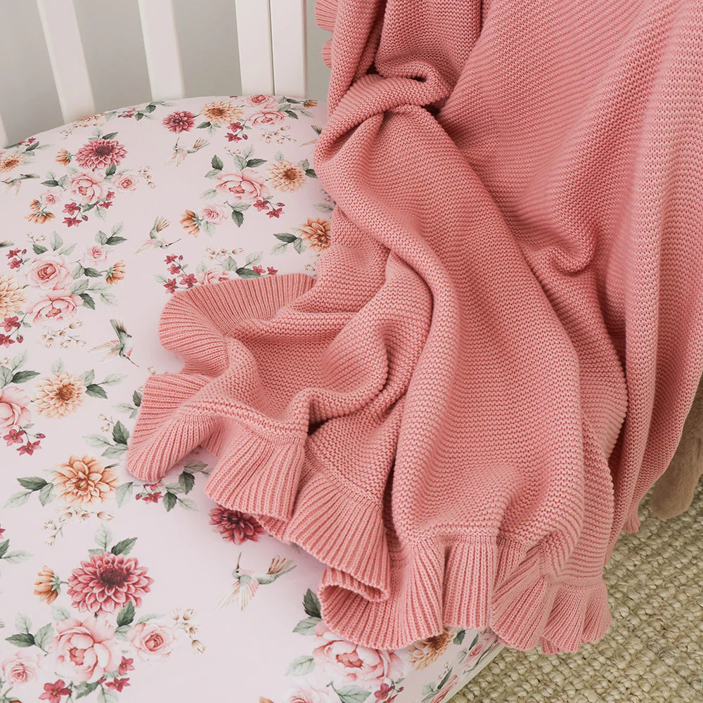 SNUGGLE HUNNY Ruffle Knit Organic Baby Blanket - Rosa