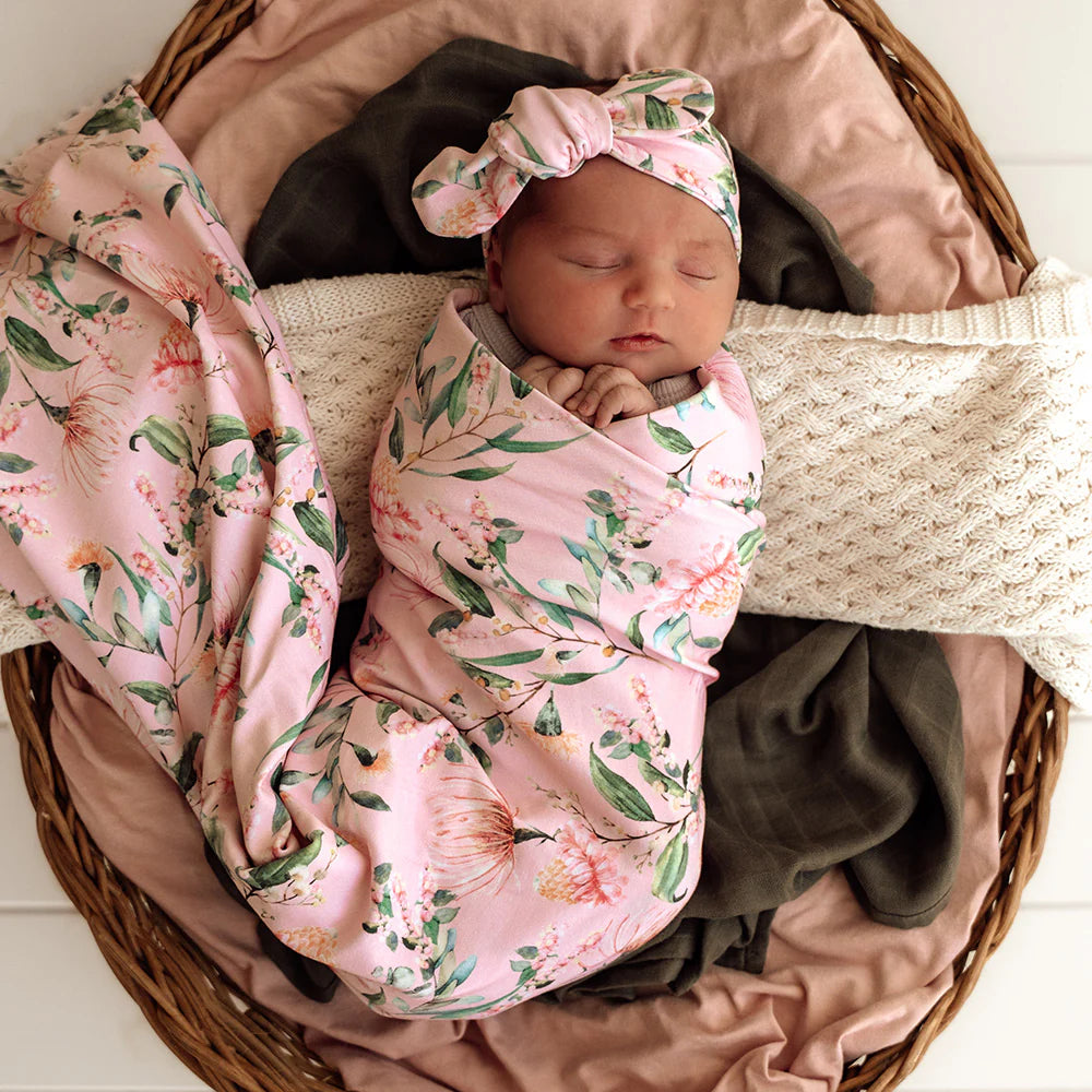 SNUGGLE HUNNY Jersey Wrap & Topknot set - Pink Wattle