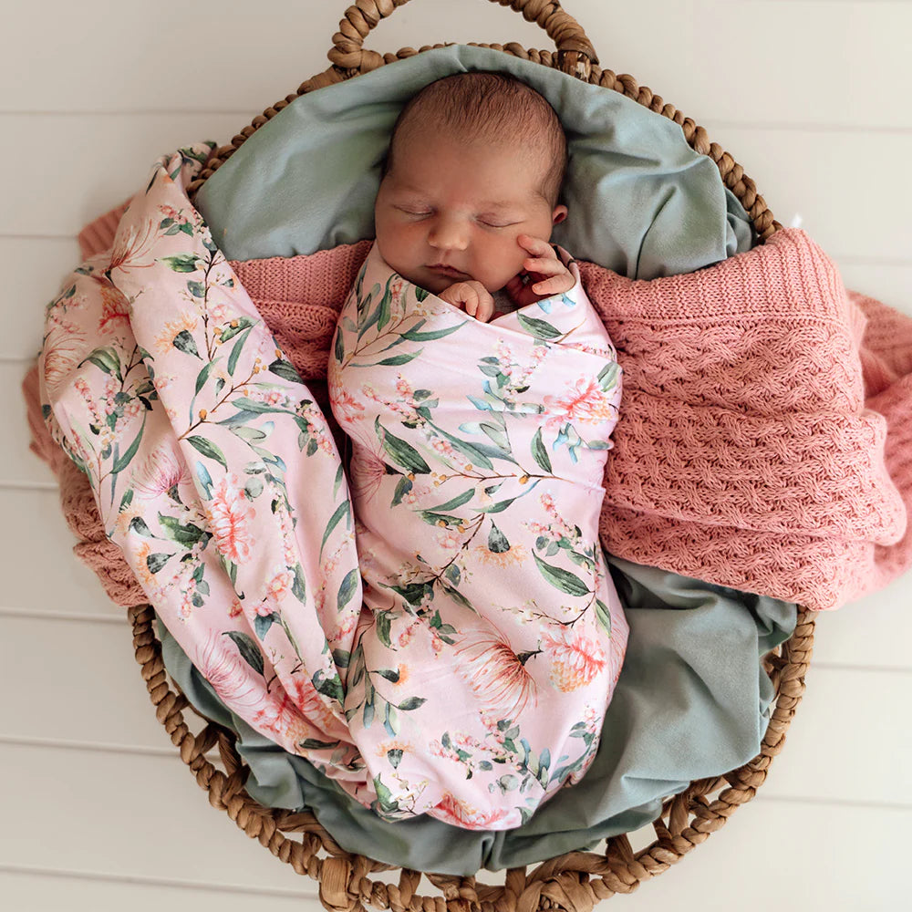 SNUGGLE HUNNY Jersey Wrap & Topknot set - Pink Wattle