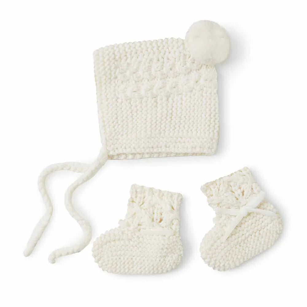 SNUGGLE HUNNY Merino Wool Bonnet & Booties - Ivory