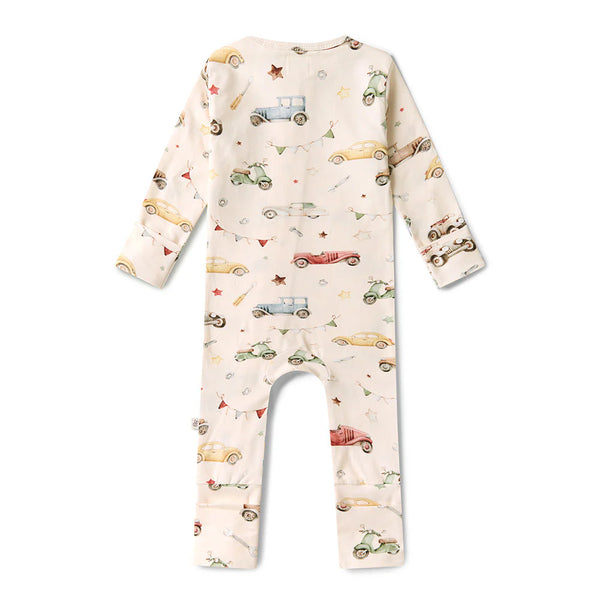 SNUGGLE HUNNY Organic Snugglesuit Convertible Romper - Vintage Cars back