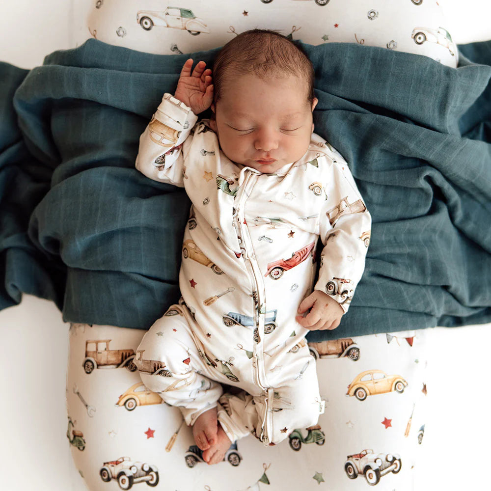 SNUGGLE HUNNY Organic Snugglesuit Convertible Romper - Vintage Cars lifestyle