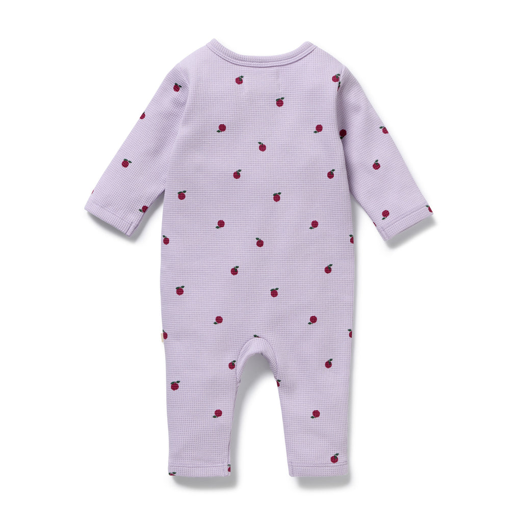 WILSON & FRENCHY Organic Waffle Ruffle Zipsuit - Berry Plums back