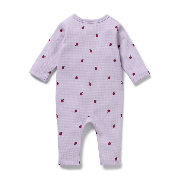 WILSON & FRENCHY Organic Waffle Ruffle Zipsuit - Berry Plums back