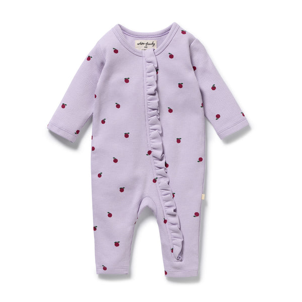 WILSON & FRENCHY Organic Waffle Ruffle Zipsuit - Berry Plums front
