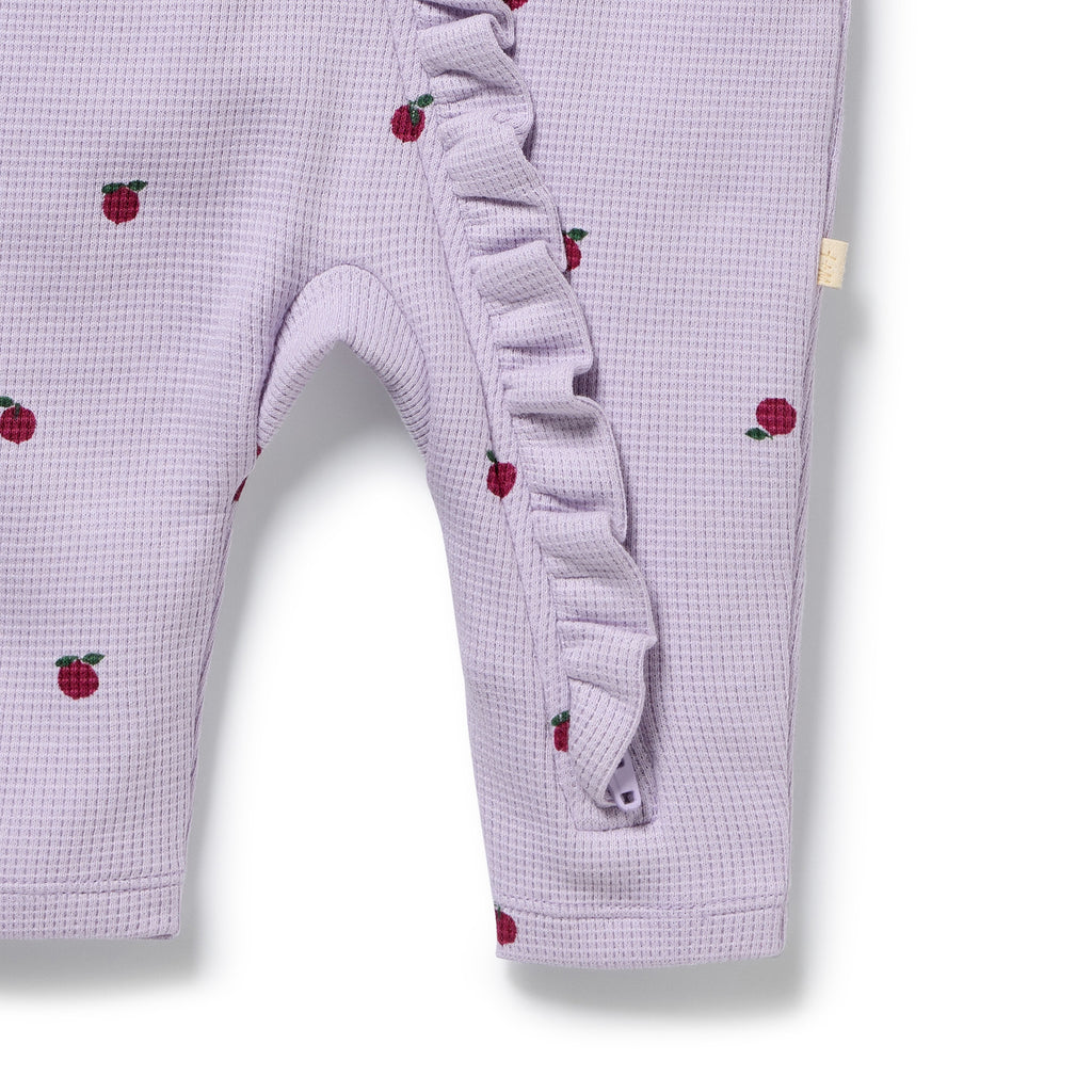 WILSON & FRENCHY Organic Waffle Ruffle Zipsuit - Berry Plums leg detail