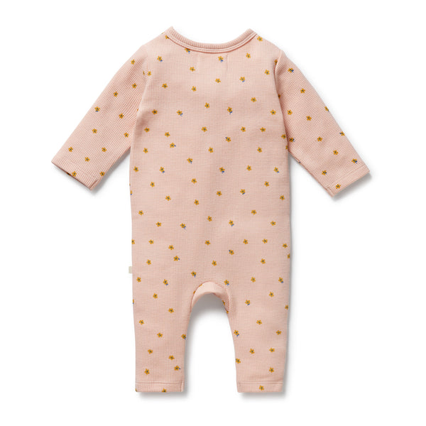 ROOM TO BLOOM Organic Waffle Ruffle Zipsuit - Little Fleur back