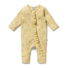 WILSON & FRENCHY Organic Waffle Ruffle Zipsuit - Little Lemon front
