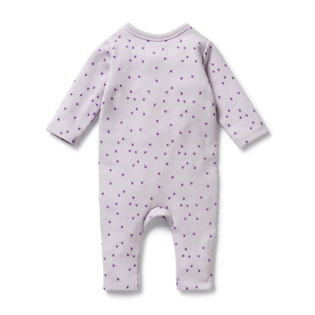 WILSON & FRENCHY Organic Waffle Ruffle Zipsuit - Lulu Daisy back