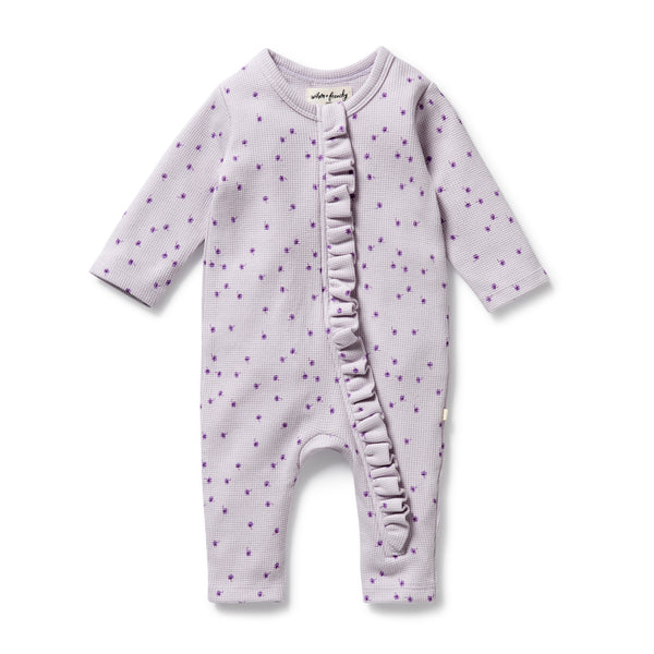 WILSON & FRENCHY Organic Waffle Ruffle Zipsuit - Lulu Daisy front