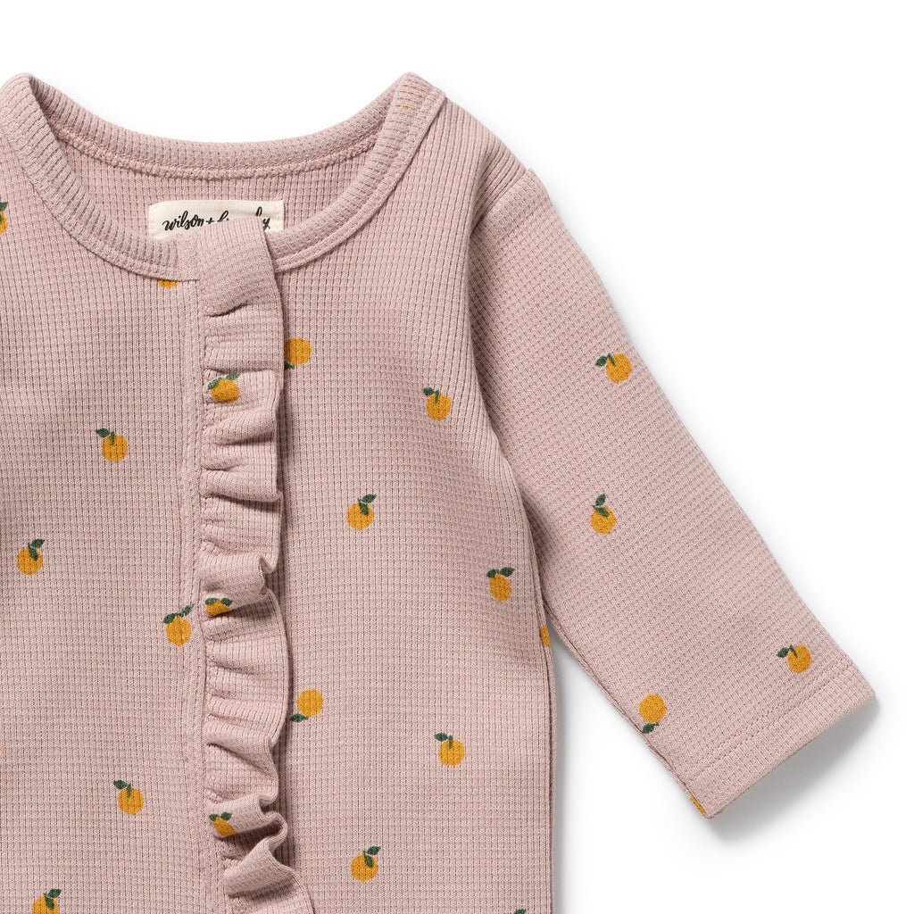 WILSON & FRENCHY Organic Waffle Ruffle Zipsuit - Mini Mando front detail