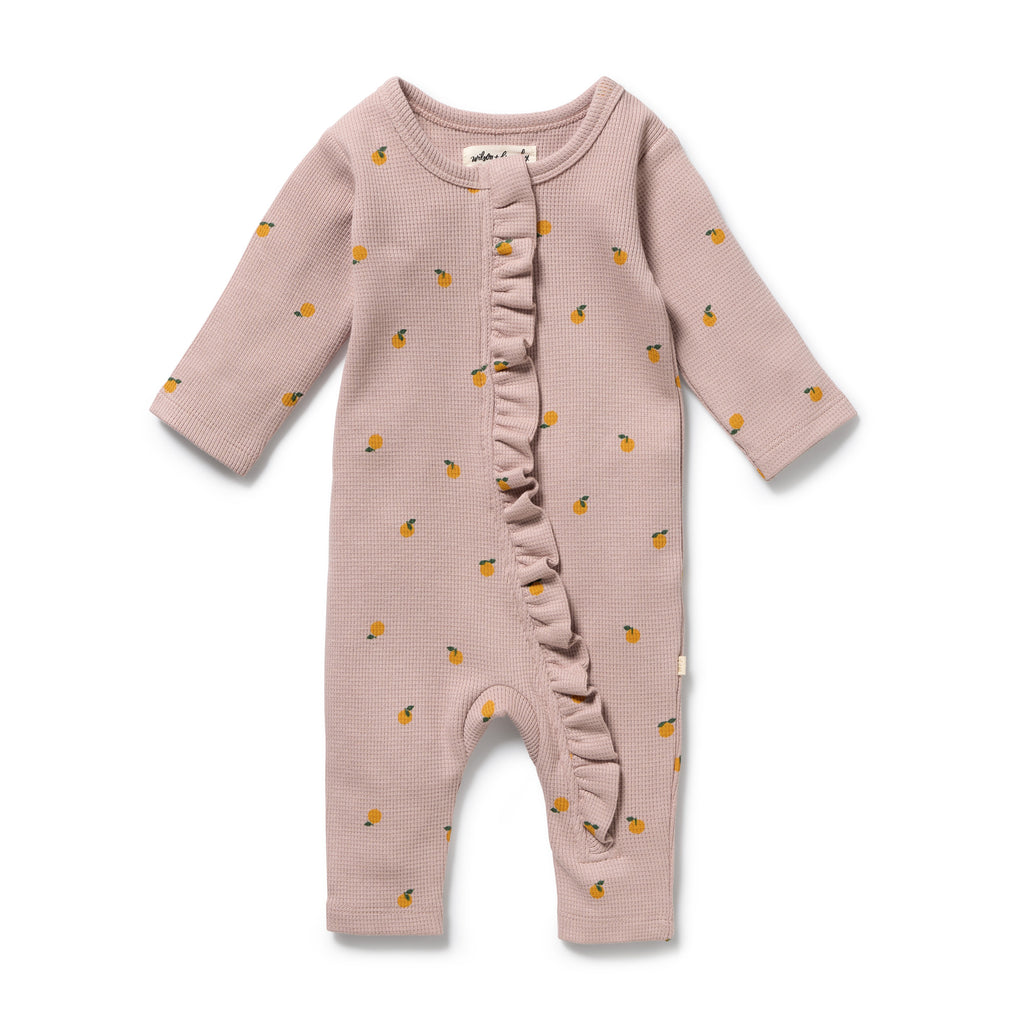 WILSON & FRENCHY Organic Waffle Ruffle Zipsuit - Mini Mando front