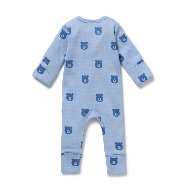 WILSON & FRENCHY Organic Waffle Zipsuit - Bear Hugs back