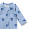 WILSON & FRENCHY Organic Waffle Zipsuit - Bear Hugs front detail
