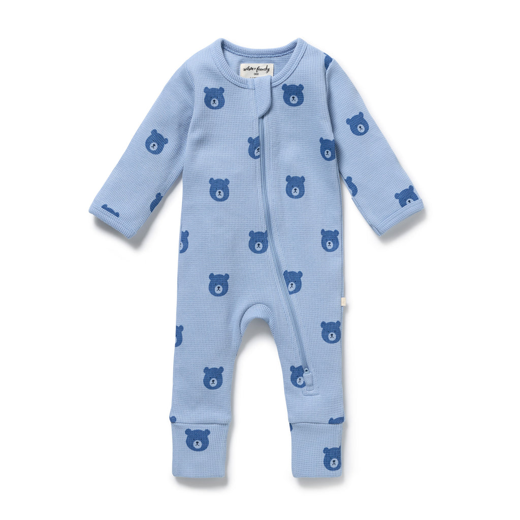 WILSON & FRENCHY Organic Waffle Zipsuit - Bear Hugs front