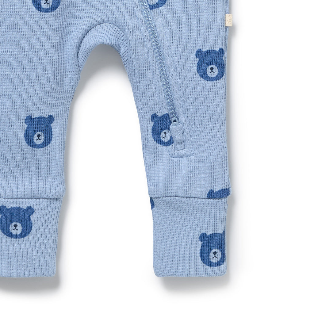 WILSON & FRENCHY Organic Waffle Zipsuit - Bear Hugs leg detail
