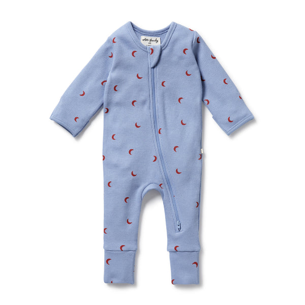 WILSON & FRENCHY Organic Waffle Zipsuit - Hey Moon front
