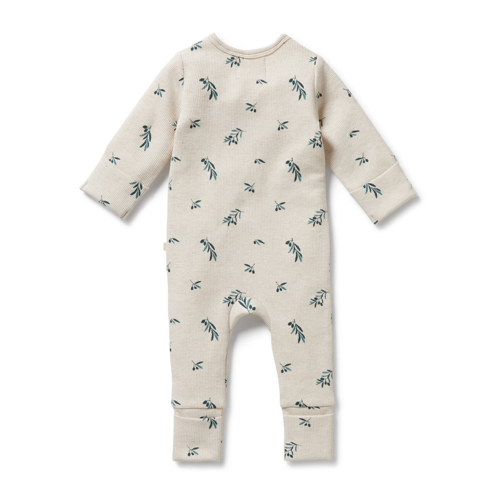 WILSON & FRENCHY Organic Waffle Zipsuit - Little Olive back