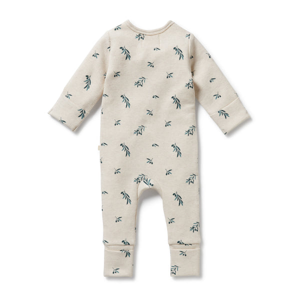 WILSON & FRENCHY Organic Waffle Zipsuit - Little Olive back