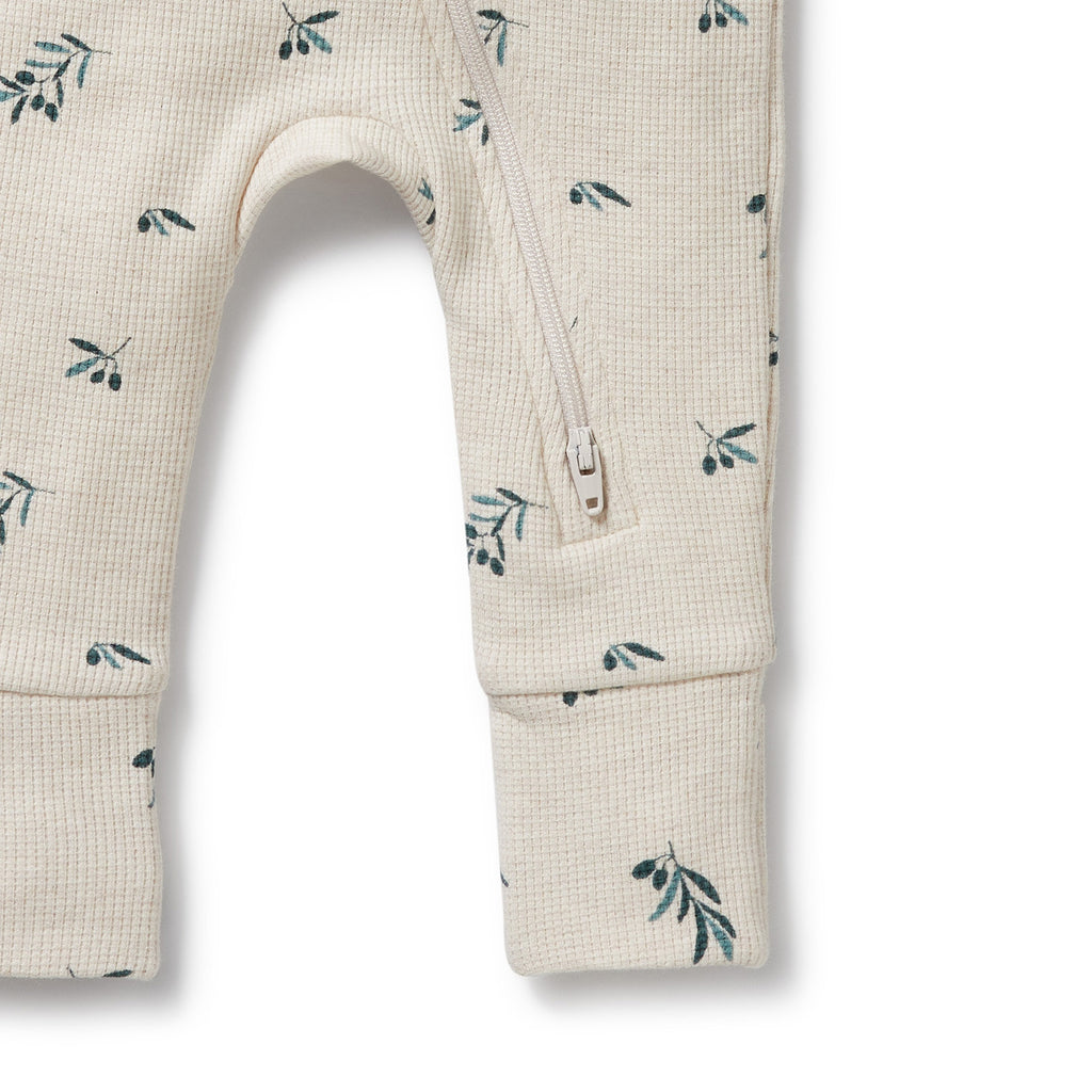 WILSON & FRENCHY Organic Waffle Zipsuit - Little Olive leg detail