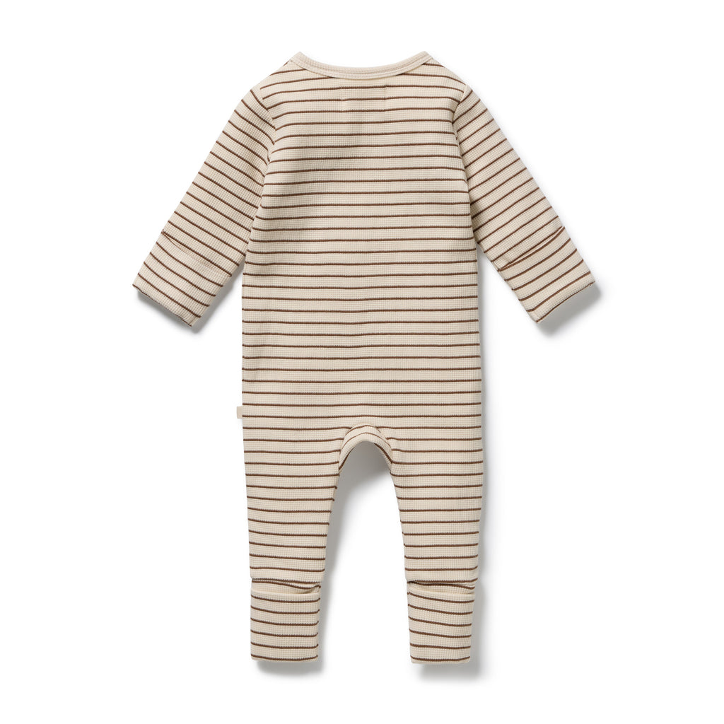WILSON & FRENCHY Organic Waffle Zipsuit - Nutmeg Stripe back