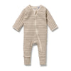 WILSON & FRENCHY Organic Waffle Zipsuit - Nutmeg Stripe front