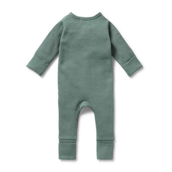 WILSON & FRENCHY Organic Waffle Zipsuit - Pine Green back